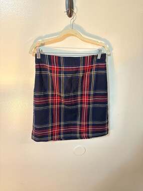 Talbots Navy Tartan Plaid A-Line Wool Blend Skirt Size 8